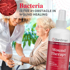 SkinSmart label closeup on clear bottle emphasizing safety and daily care