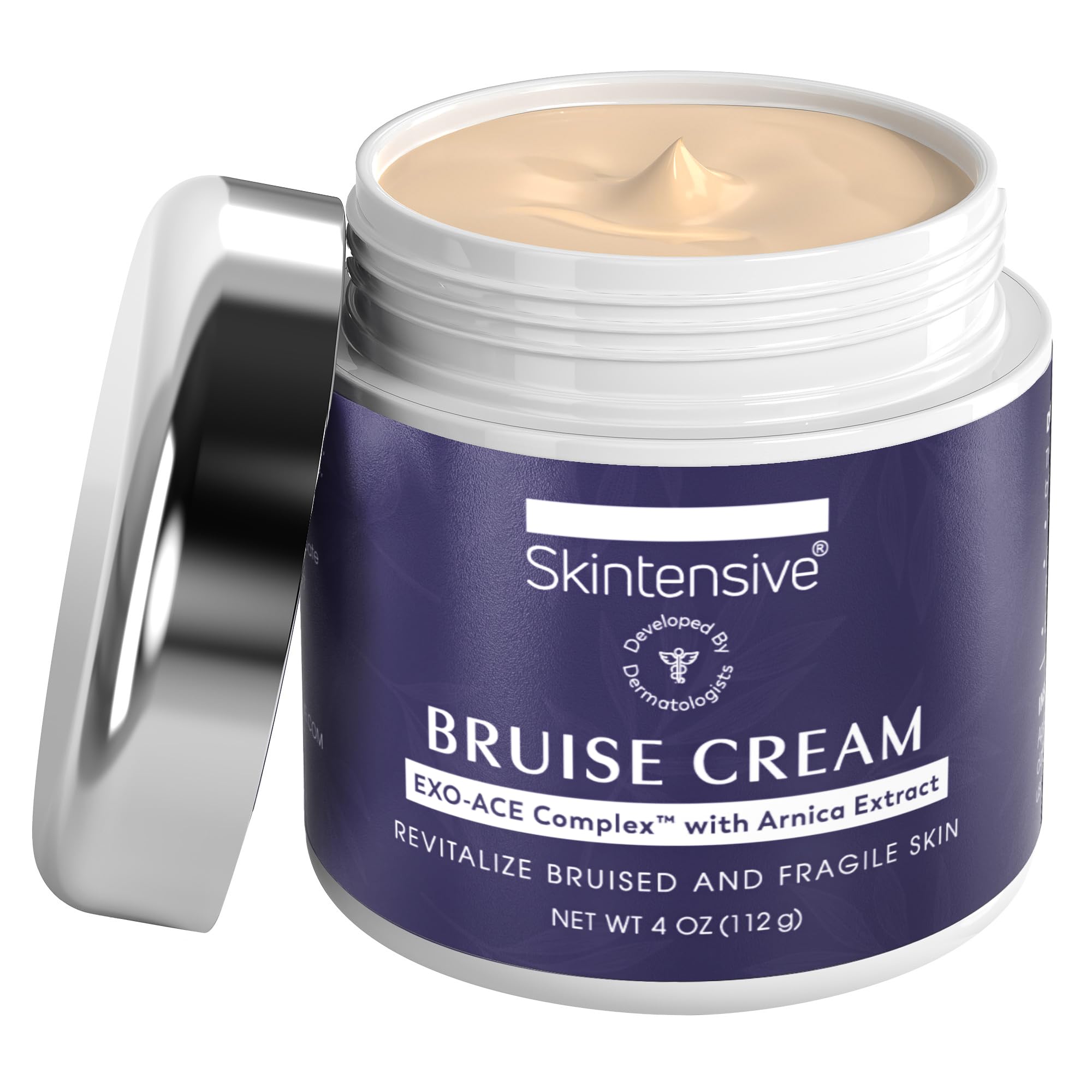 SKINTENSIVE Arnica Bruise Cream in jar showing the product and label for bruise relief and hydration.