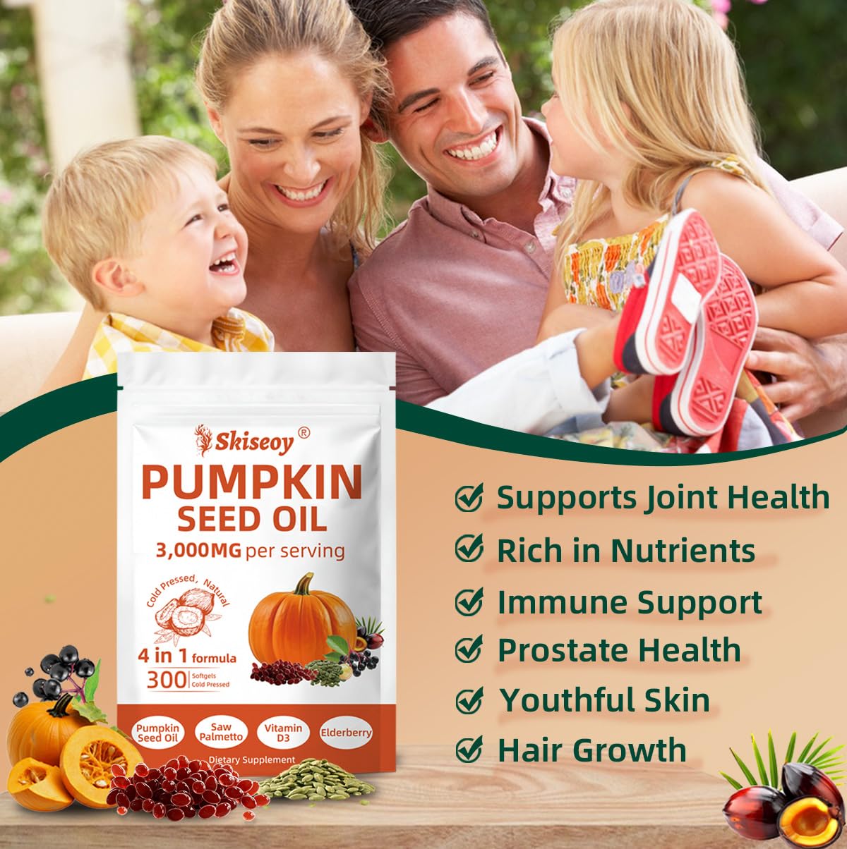 Skiseoy 100-day supply pack for long-lasting pumpkin seed oil capsules.