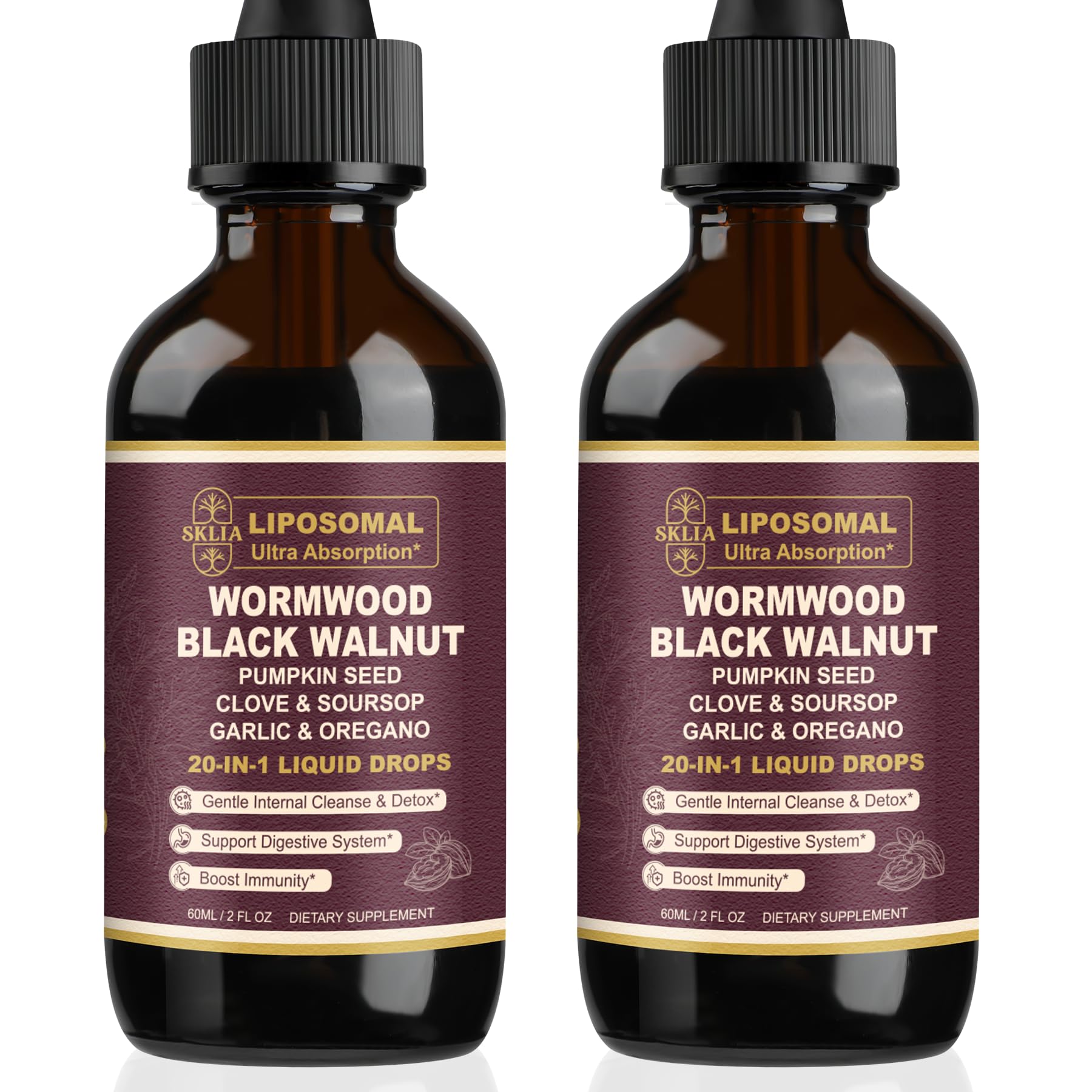 SKLIA 20-in-1 Wormwood Cleanse bottle with high absorption benefits for gut support
