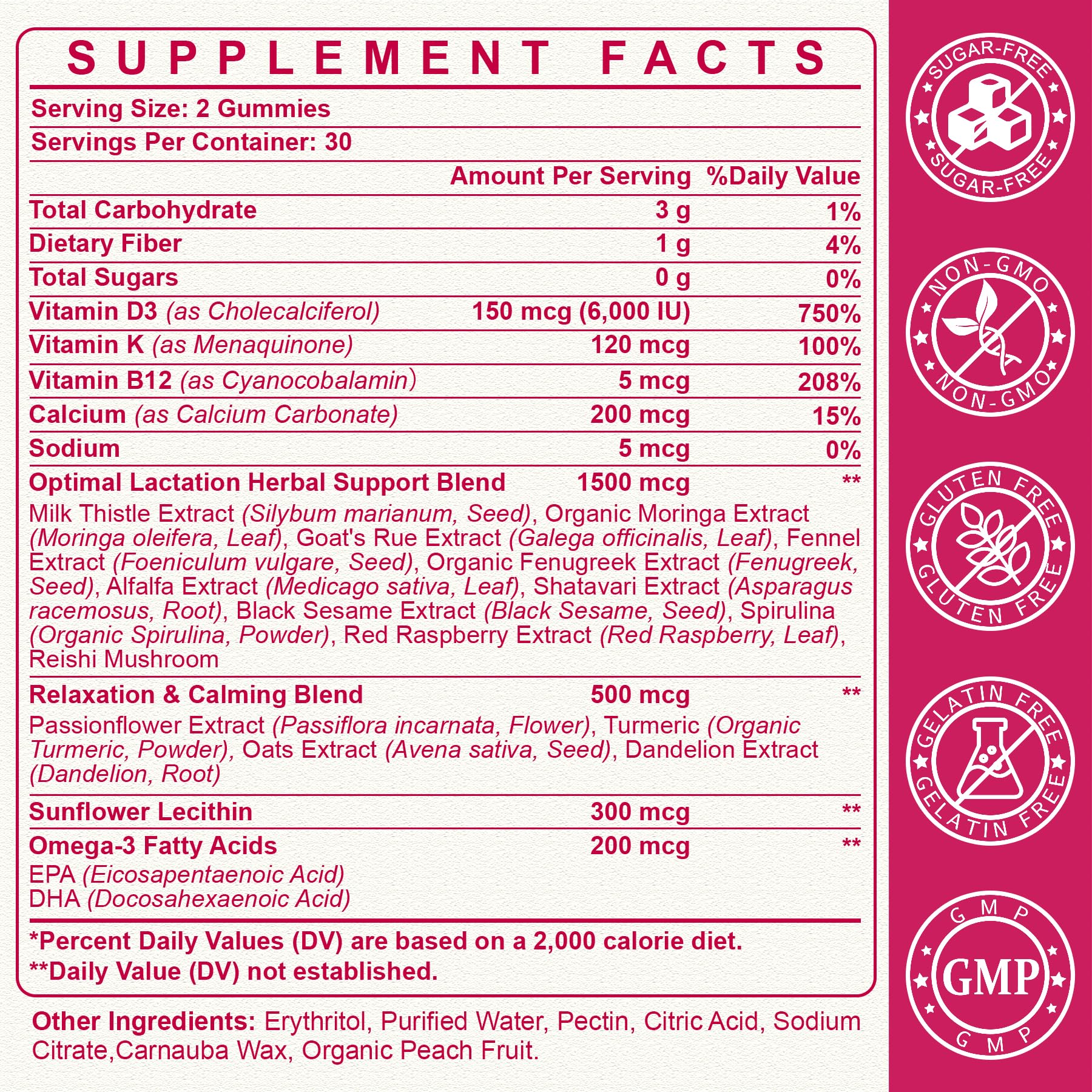 SKLIA bottle label highlights vegan, sugar-free formula for moms.