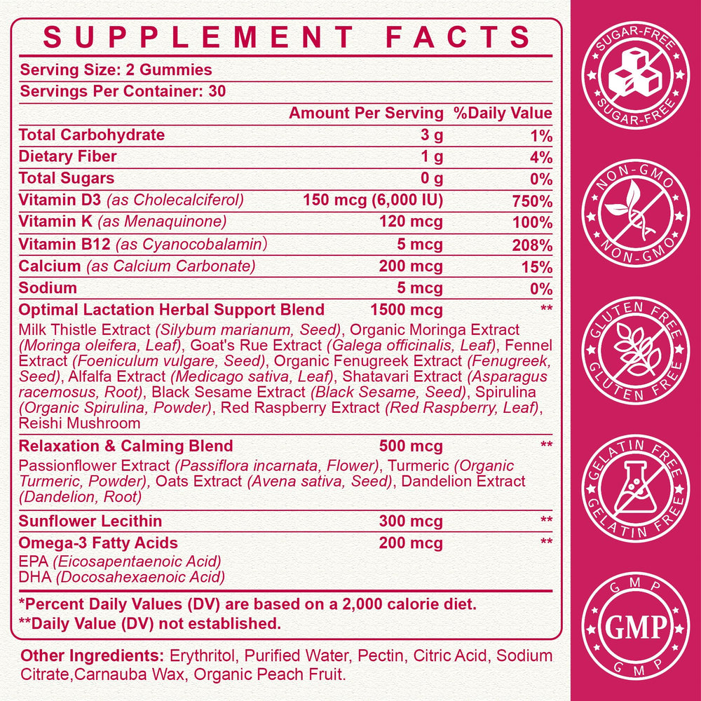 SKLIA bottle label highlights vegan, sugar-free formula for moms.