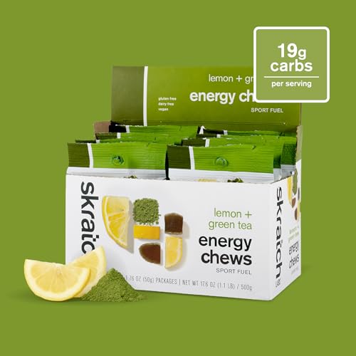 Skratch Labs Energy Chews close-up drops, easy to swallow during training.