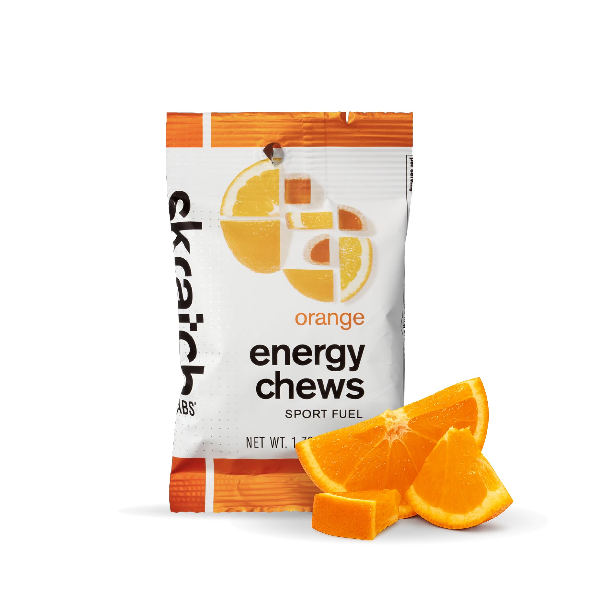 Skratch Labs Energy Chews orange pack for flavorful quick energy during workouts
