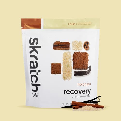 Skratch Labs horchata in glass during cooldown, signaling refreshing hydration after training.