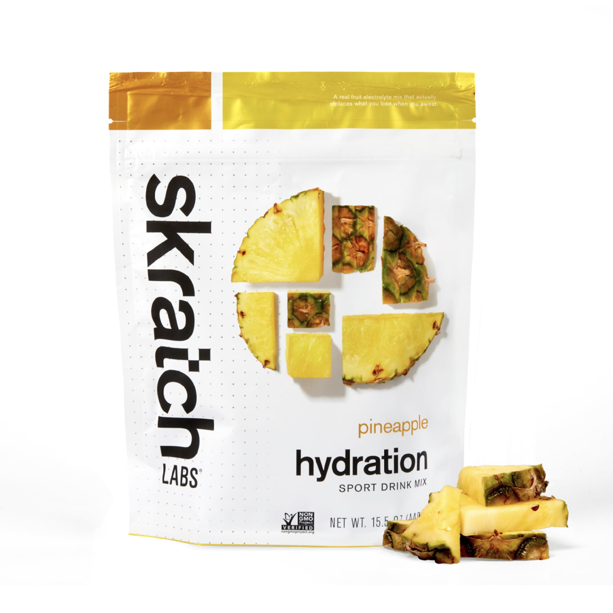 Skratch Labs Hydration Powder pineapple canister ready for workouts