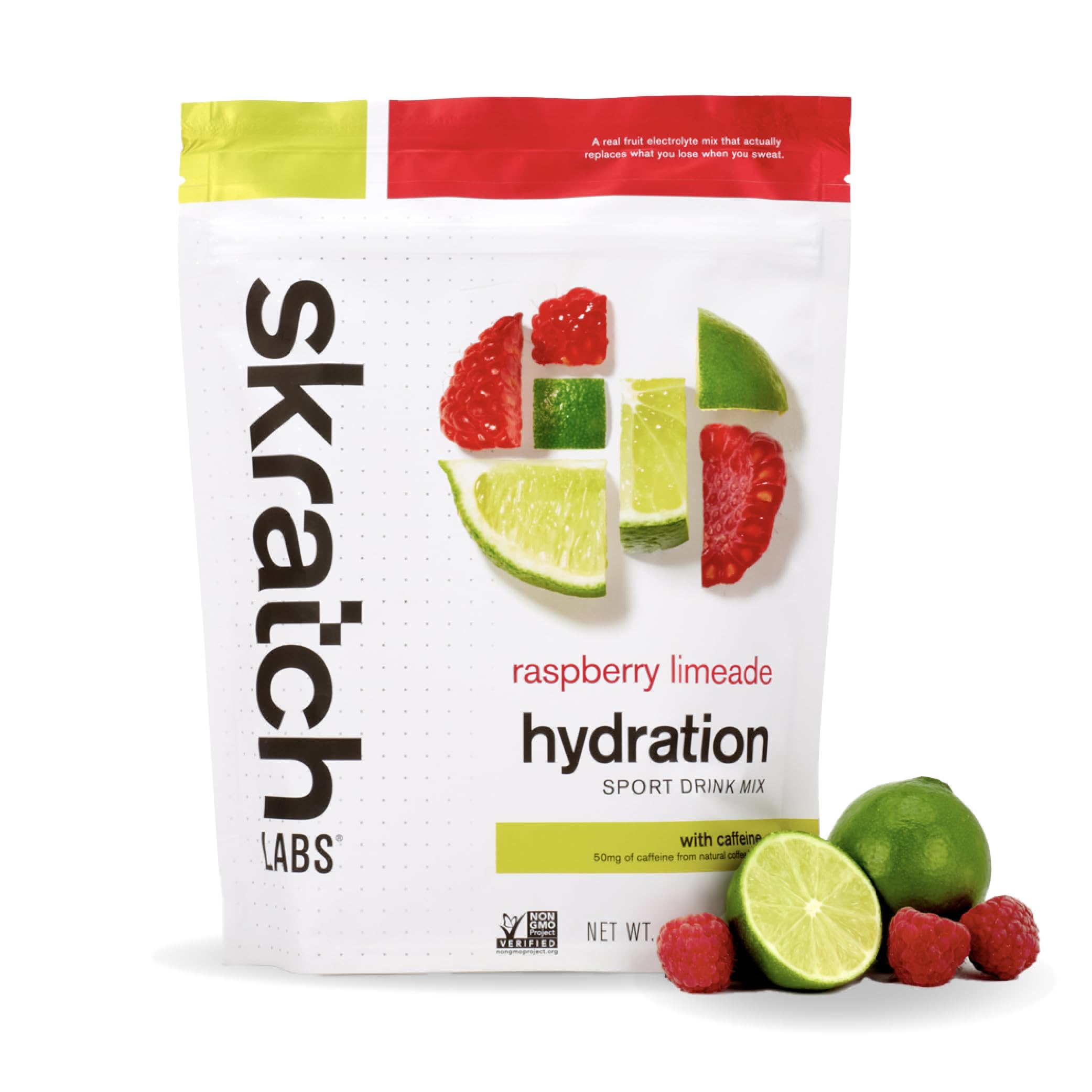 Skratch Labs Raspberry Limeade hydration powder packet ready for a refreshing workout.