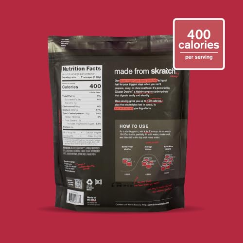 Close-up of Skratch Labs raspberry flavor powder mixed in glass