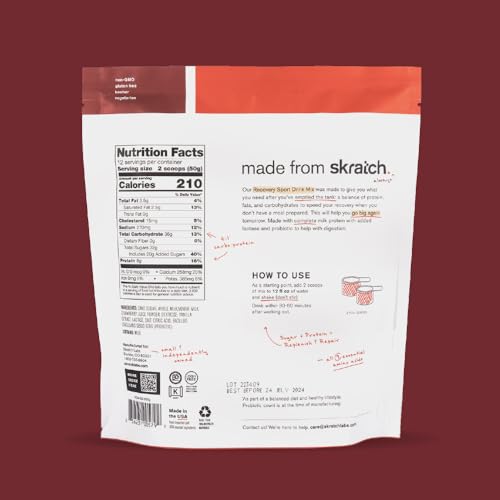 Skratch Labs Recovery complete milk protein ingredients showing essential amino acids for recovery.