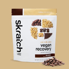 Skratch Labs Recovery Oat Milk Latte measuring spoon for accurate serving.