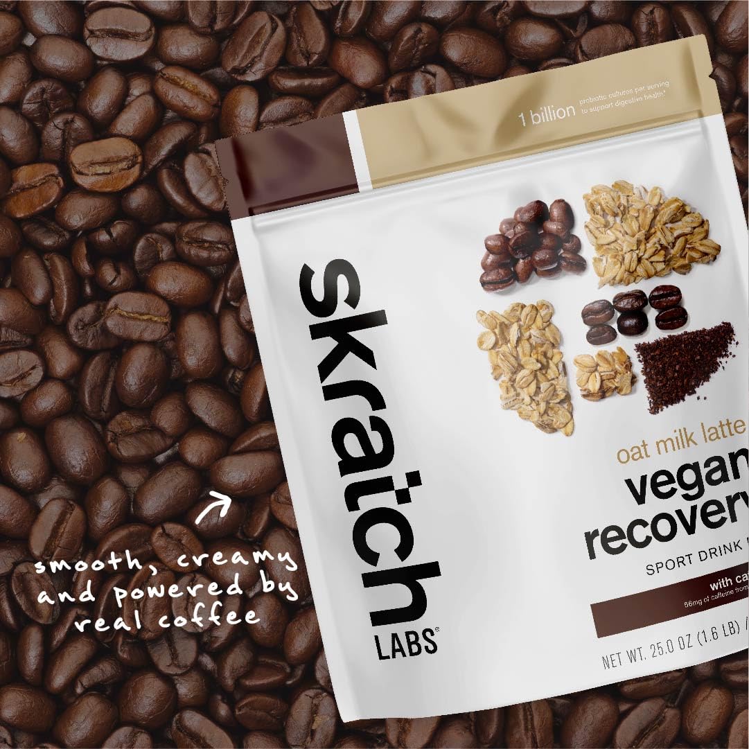 Skratch Labs Recovery Oat Milk Latte resealable tub for convenience.