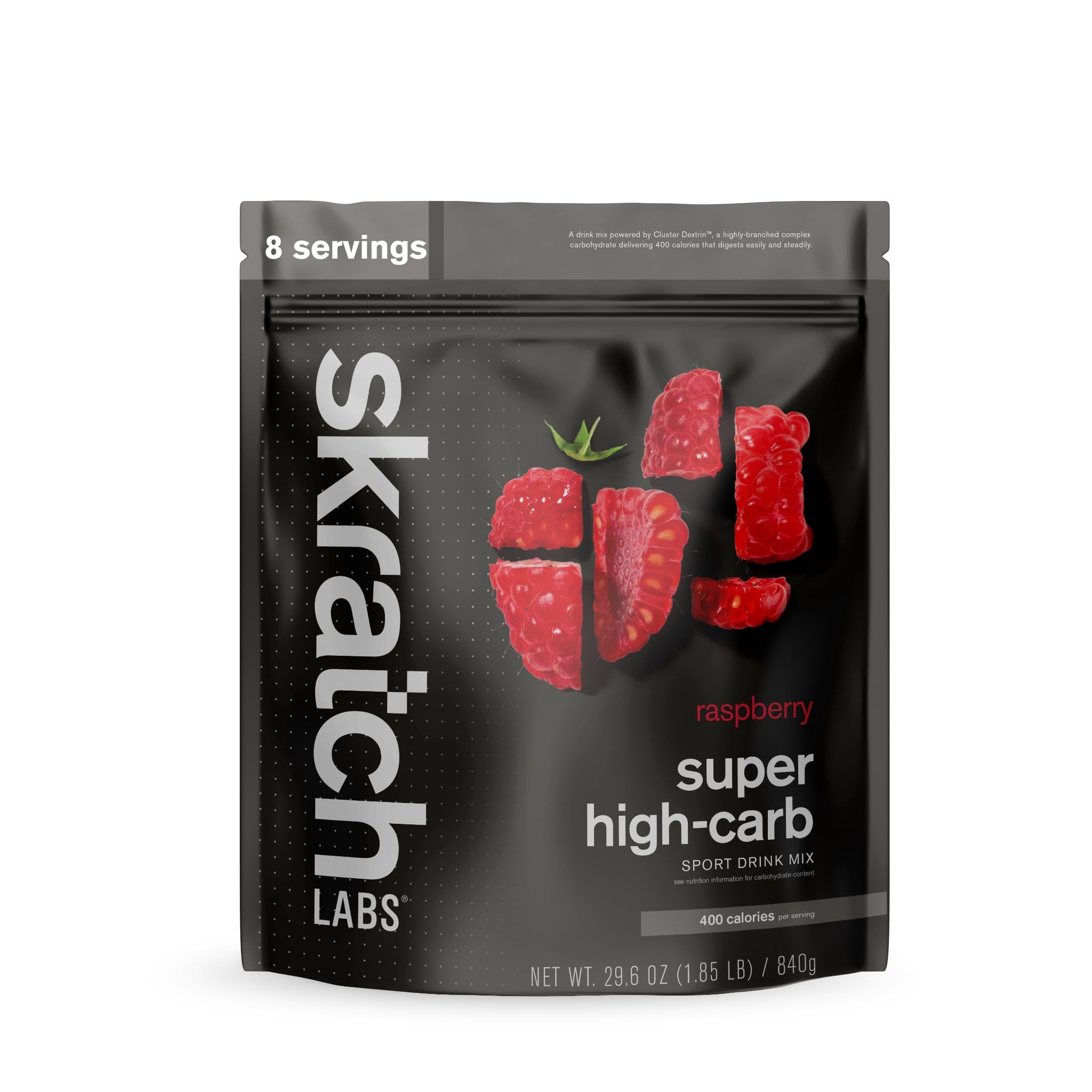 Skratch Labs Super High-Carb Hydration Powder raspberry bottle for endurance fueling