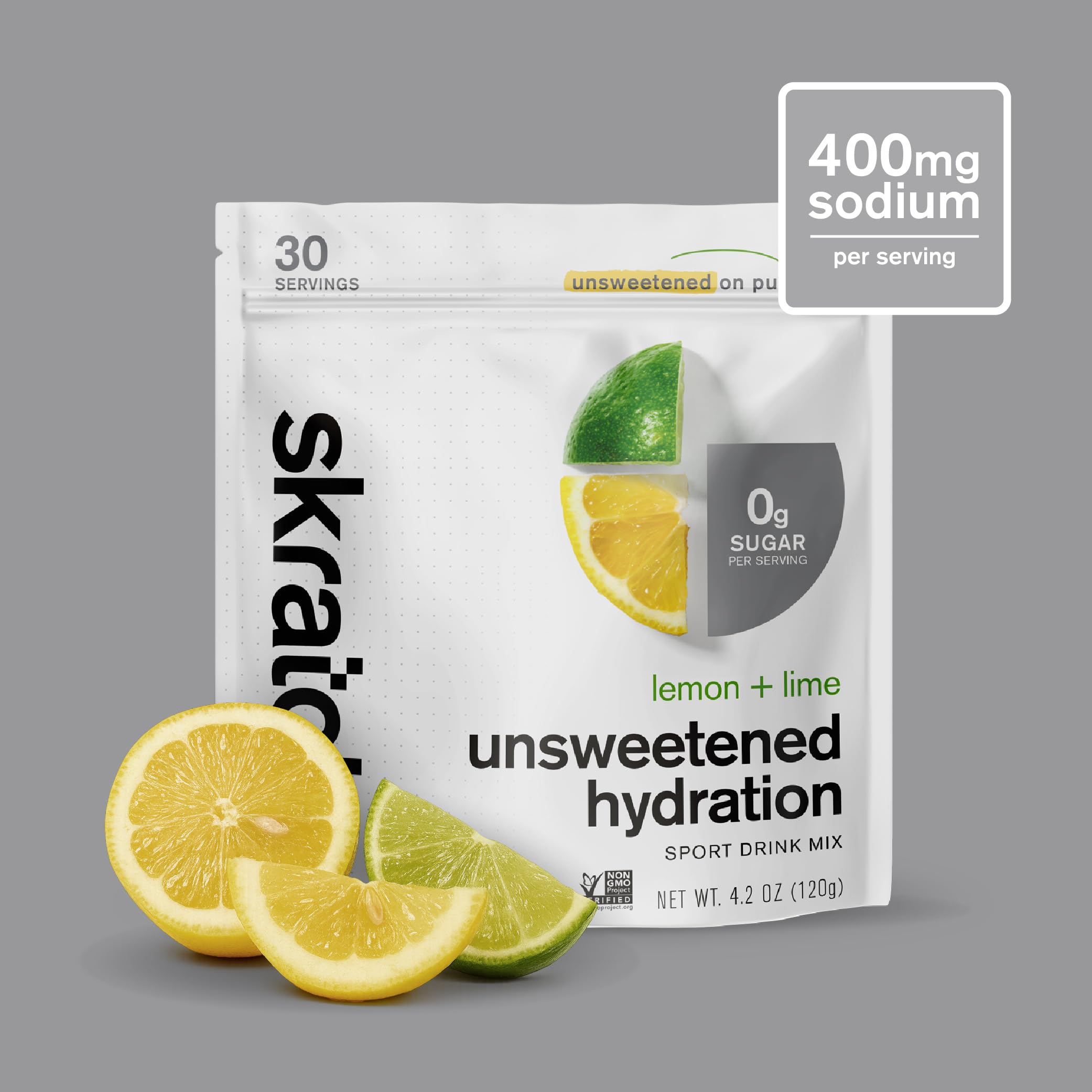 Skratch Labs Unsweetened Hydration pack shown with citrus notes and portability.