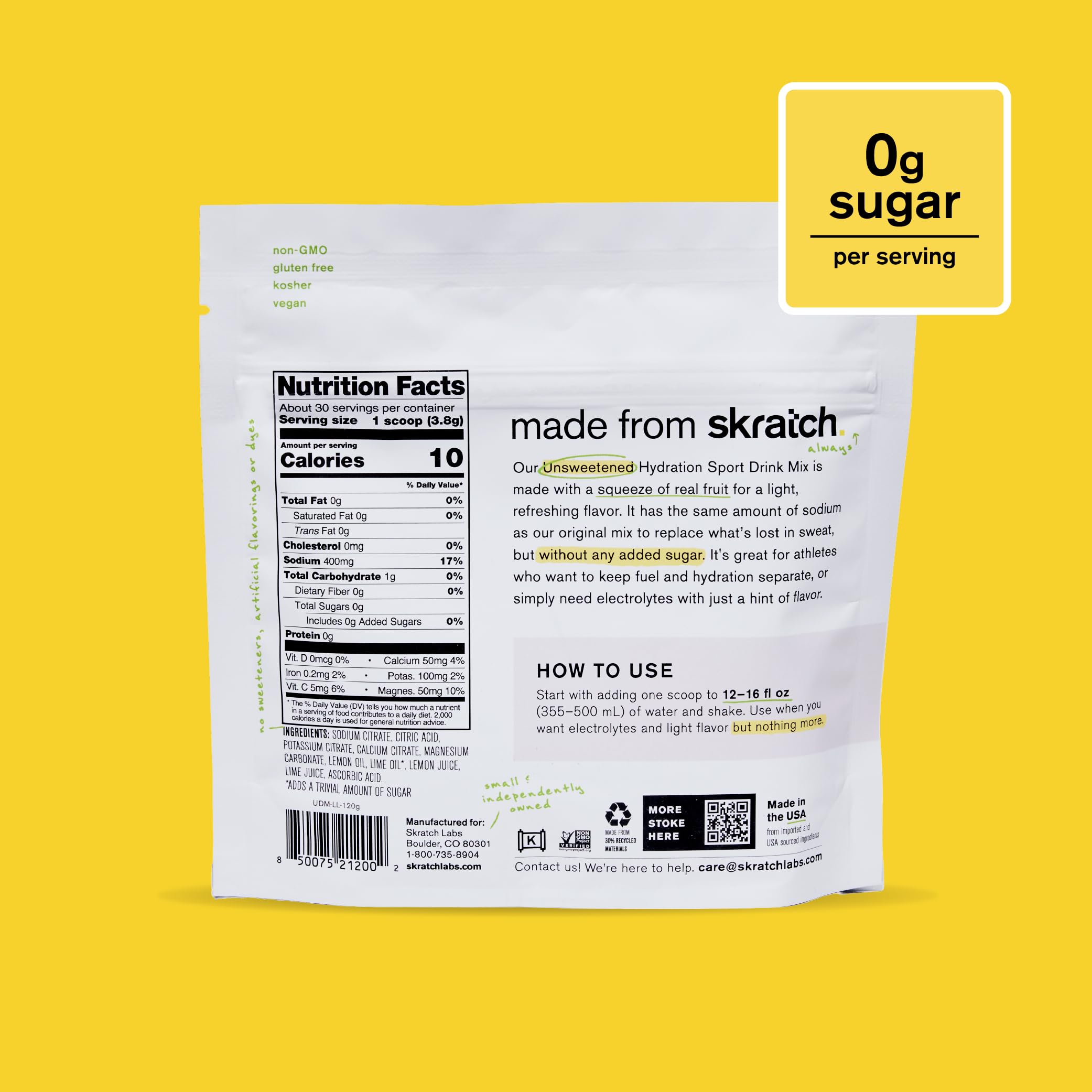 Real lemon and lime pieces in Skratch Labs Hydration mix for natural flavor.