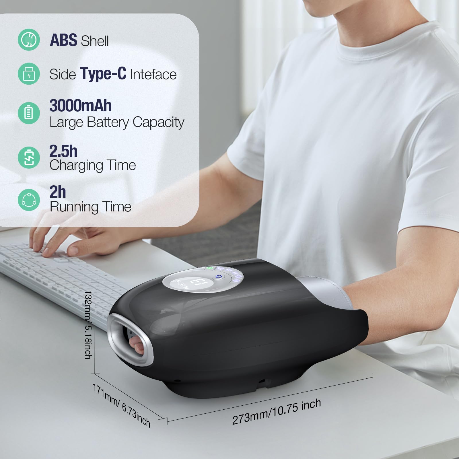 Built-in 3000mAh battery of SKRFORM massager for cordless use