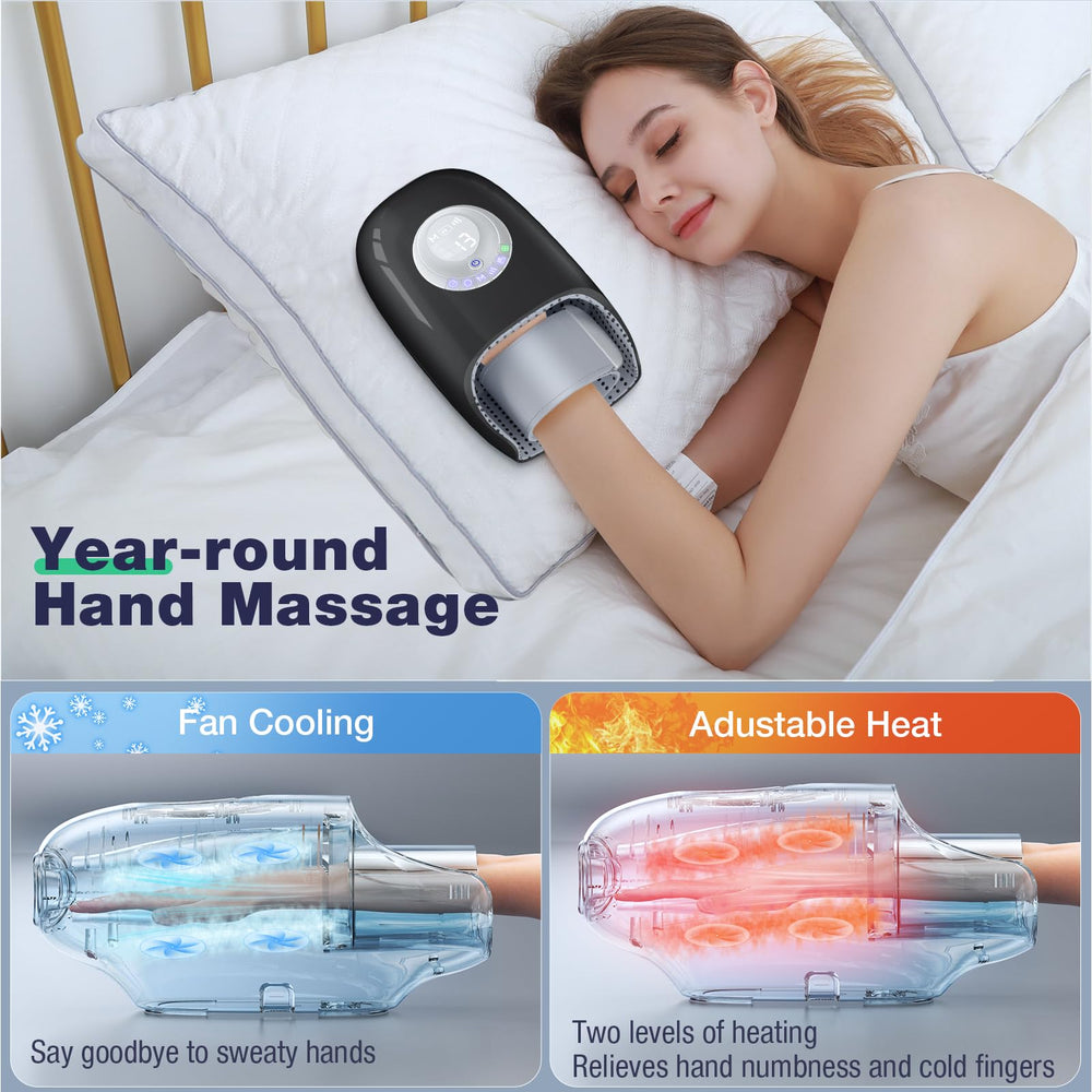 Two heating levels on SKRFORM hand massager for warmth