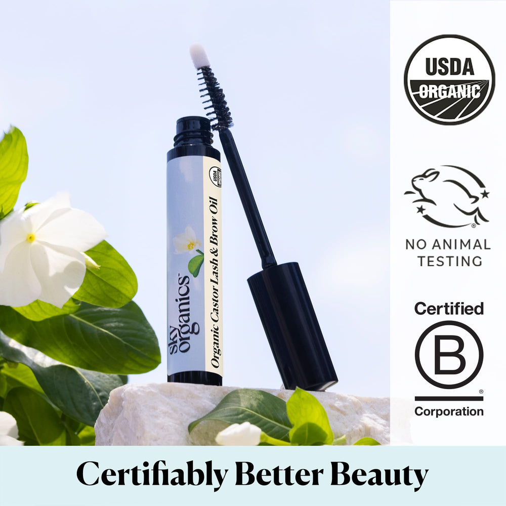 Sky Organics applicator detail aiding precise nightly lash and brow application.