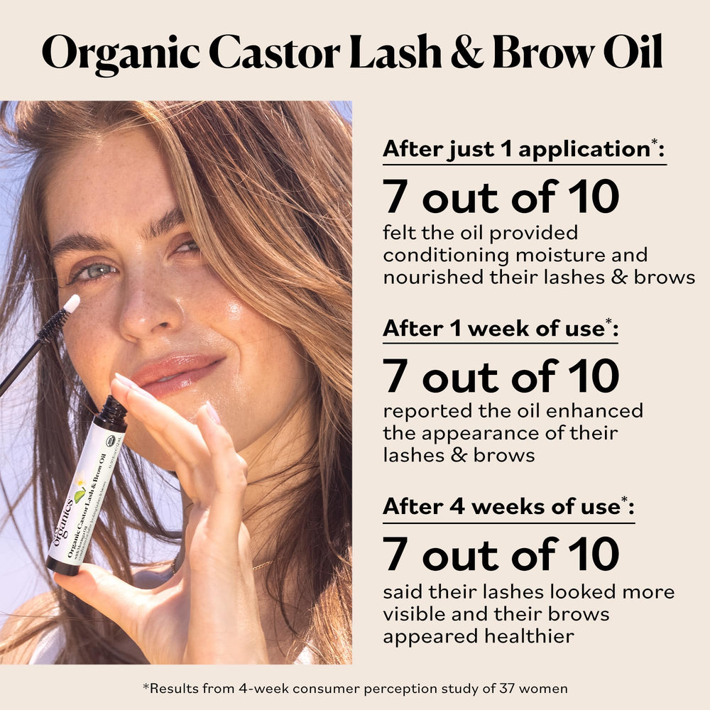 Sky Organics moringa oil bottle highlighting vegan nourishment for lashes and brows.