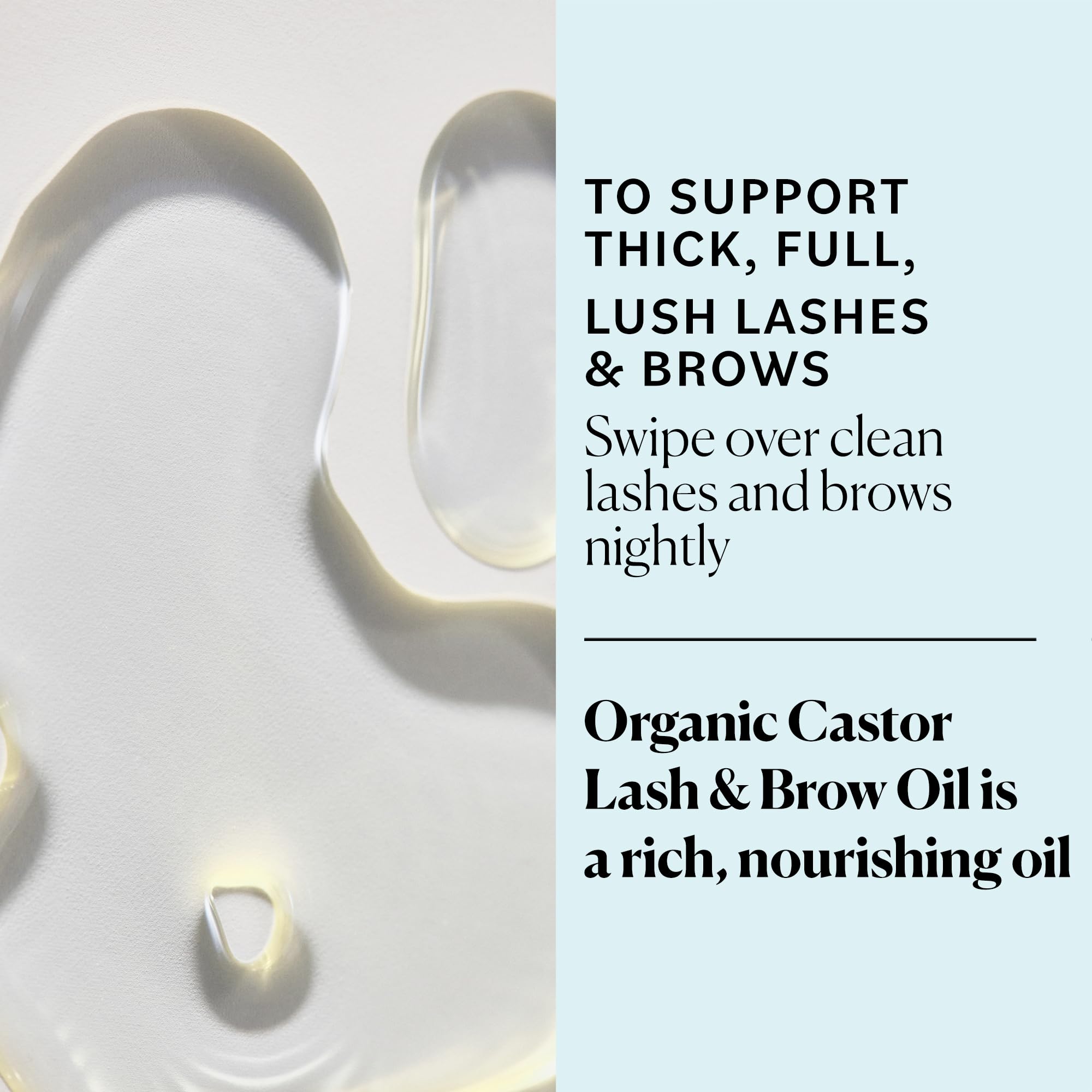 Sky Organics vitamin E bottle emphasizes antioxidant support for lashes and brows.