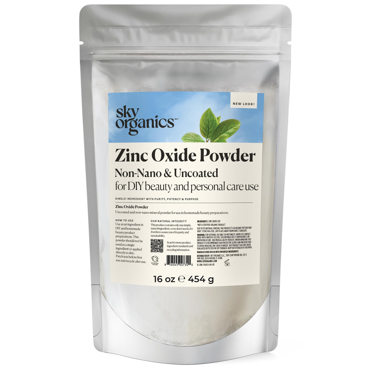 Sky Organics zinc oxide powder in resealable bag for DIY skincare recipes.