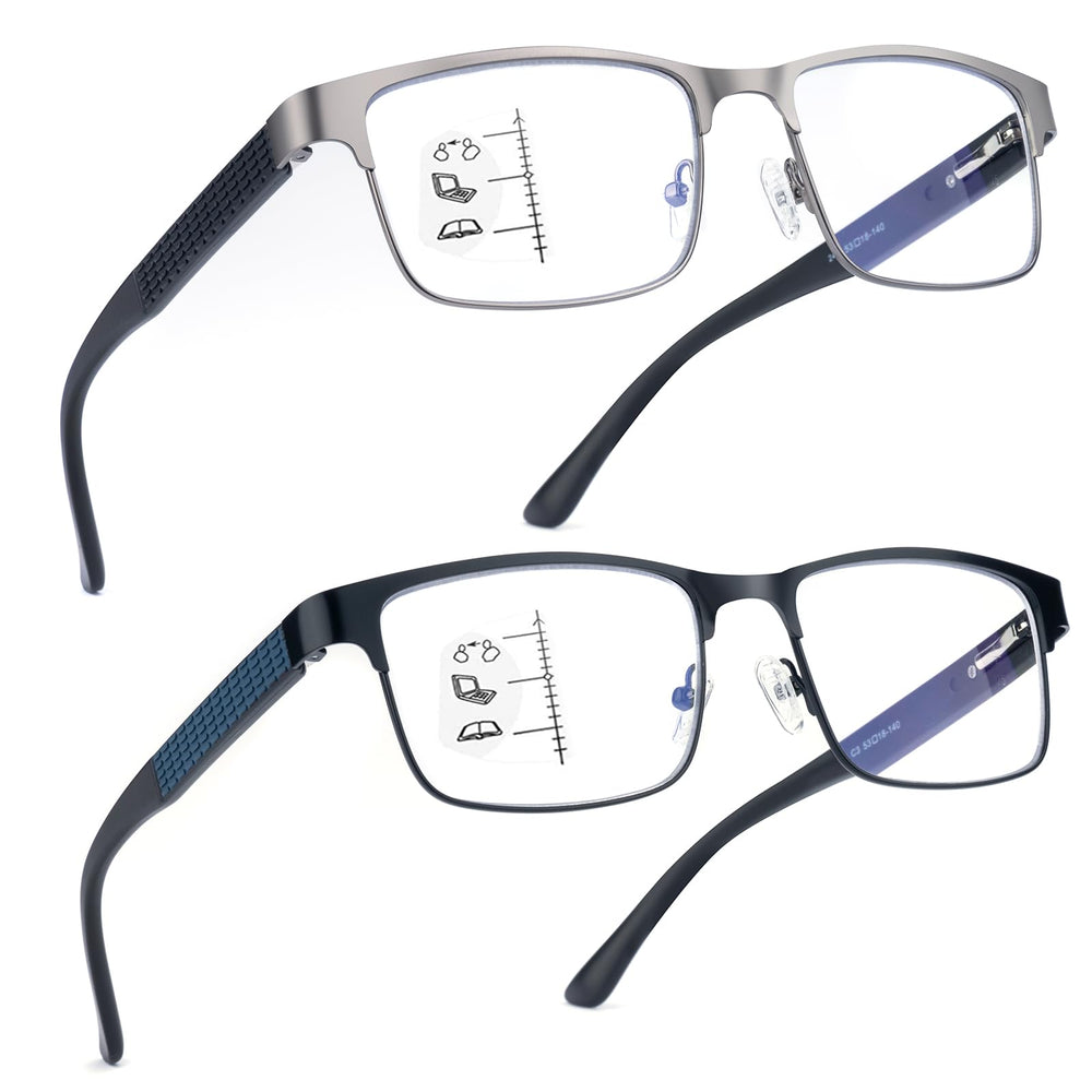 SKYOAK 2-pack progressive reading glasses with black-gunmetal frame for long computer sessions.