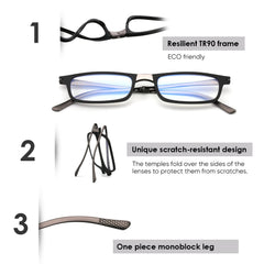 SKYOAK matte black frame demonstrates durable daily wear for readers
