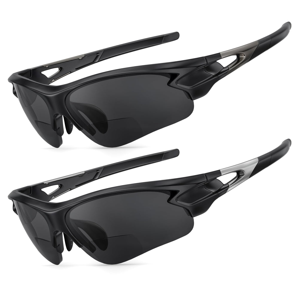 SKYOLUY bifocal sunglasses front view with lightweight wrap-around frame and UV400 protection