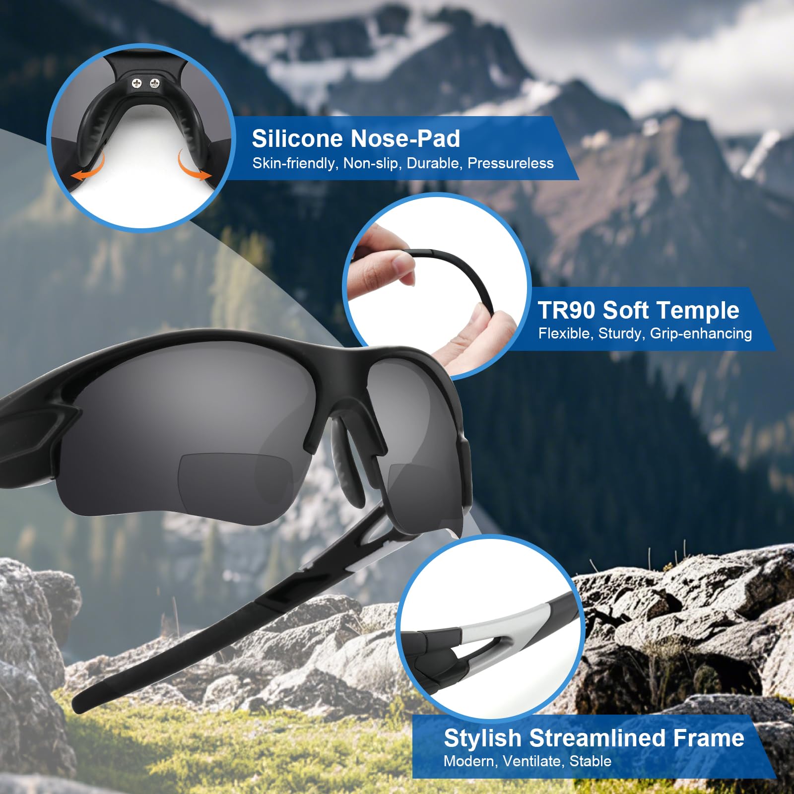 SKYOLUY bifocal sunglasses lens detail showing near-far transition