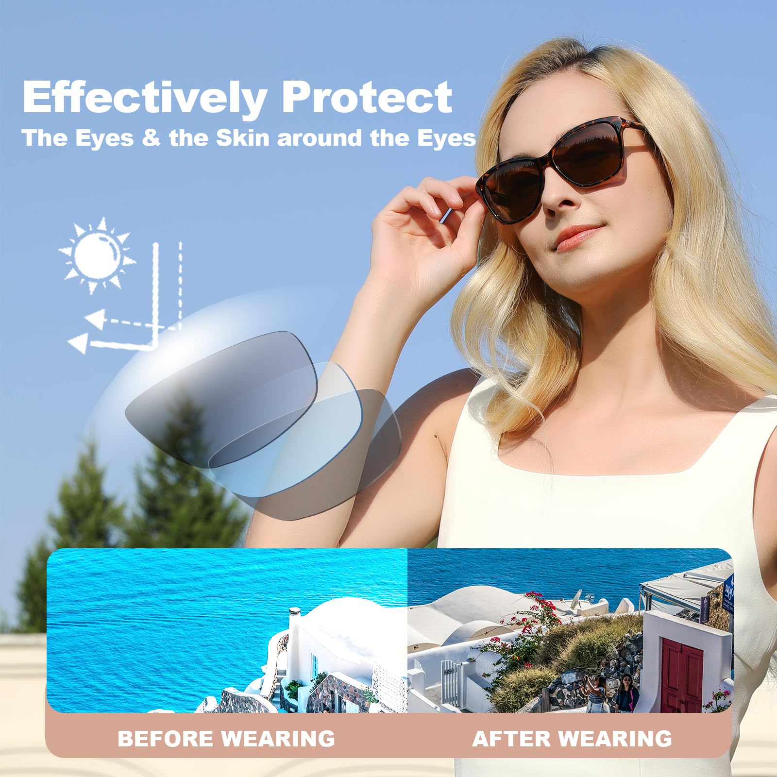 UV400 protective lenses reduce glare for beach reading