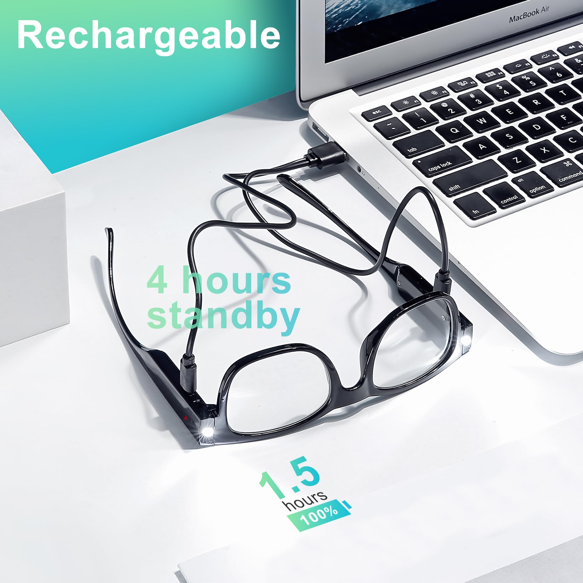 Skyway reading glasses with LED side lights for hands-free use