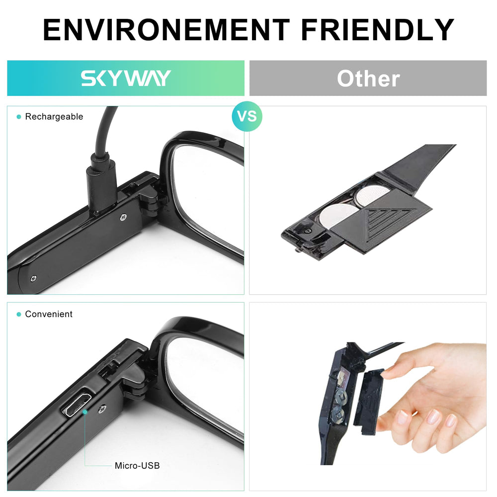 Skyway USB rechargeable reading glasses with Micro-USB ports