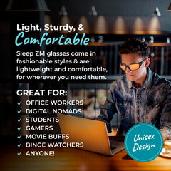 Sleep ZM lightweight-frame glasses offer all-day comfort during long sessions