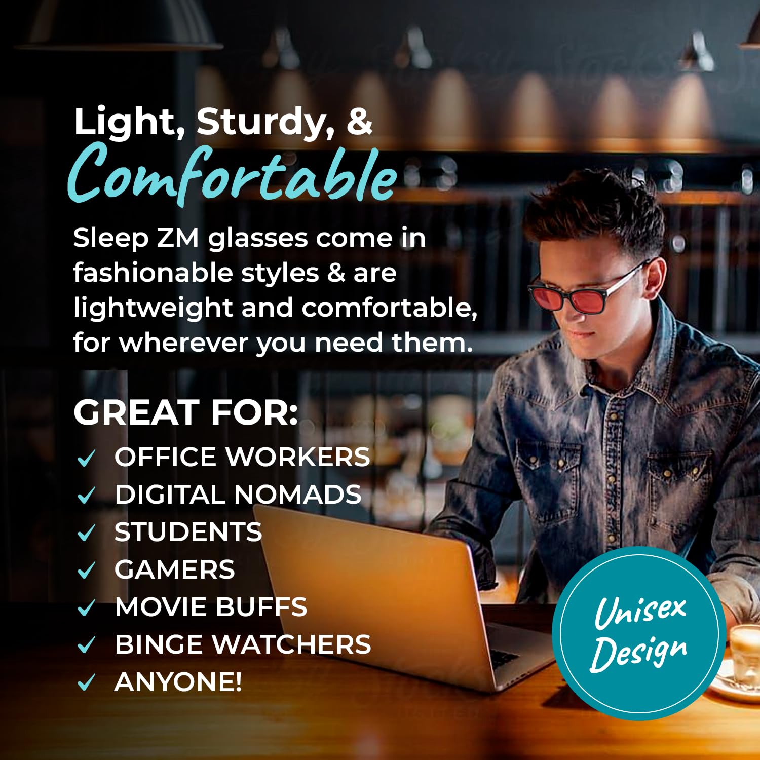 Sleep ZM blue light blocking glasses help cut glare during computer work.