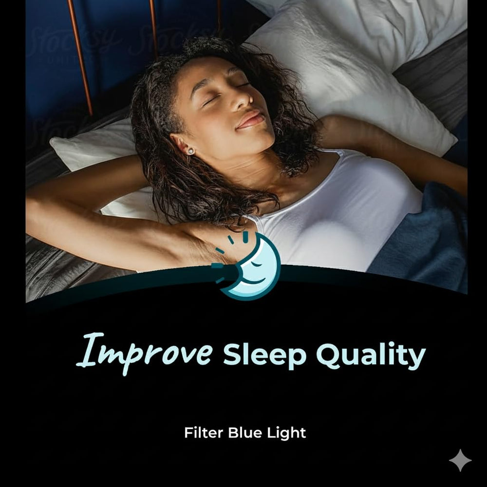 Sleep ZM glasses on face during work, reducing eye strain.
