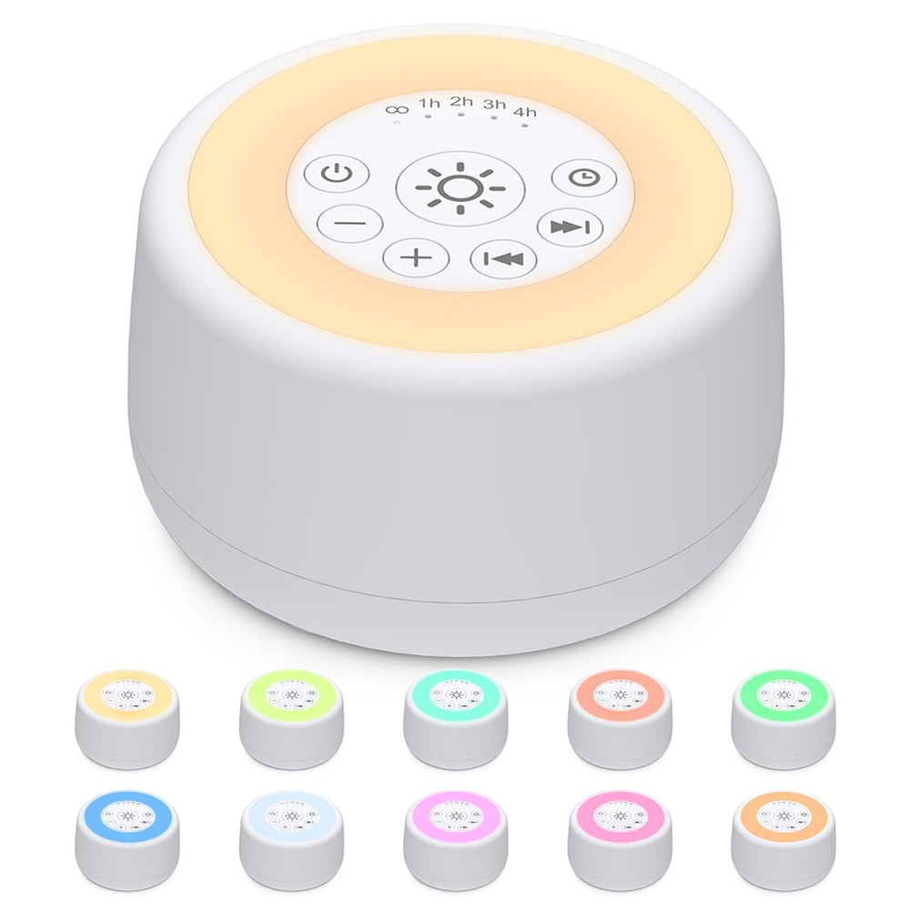 Sleepbox sound machine front view, compact design for travel and home use.