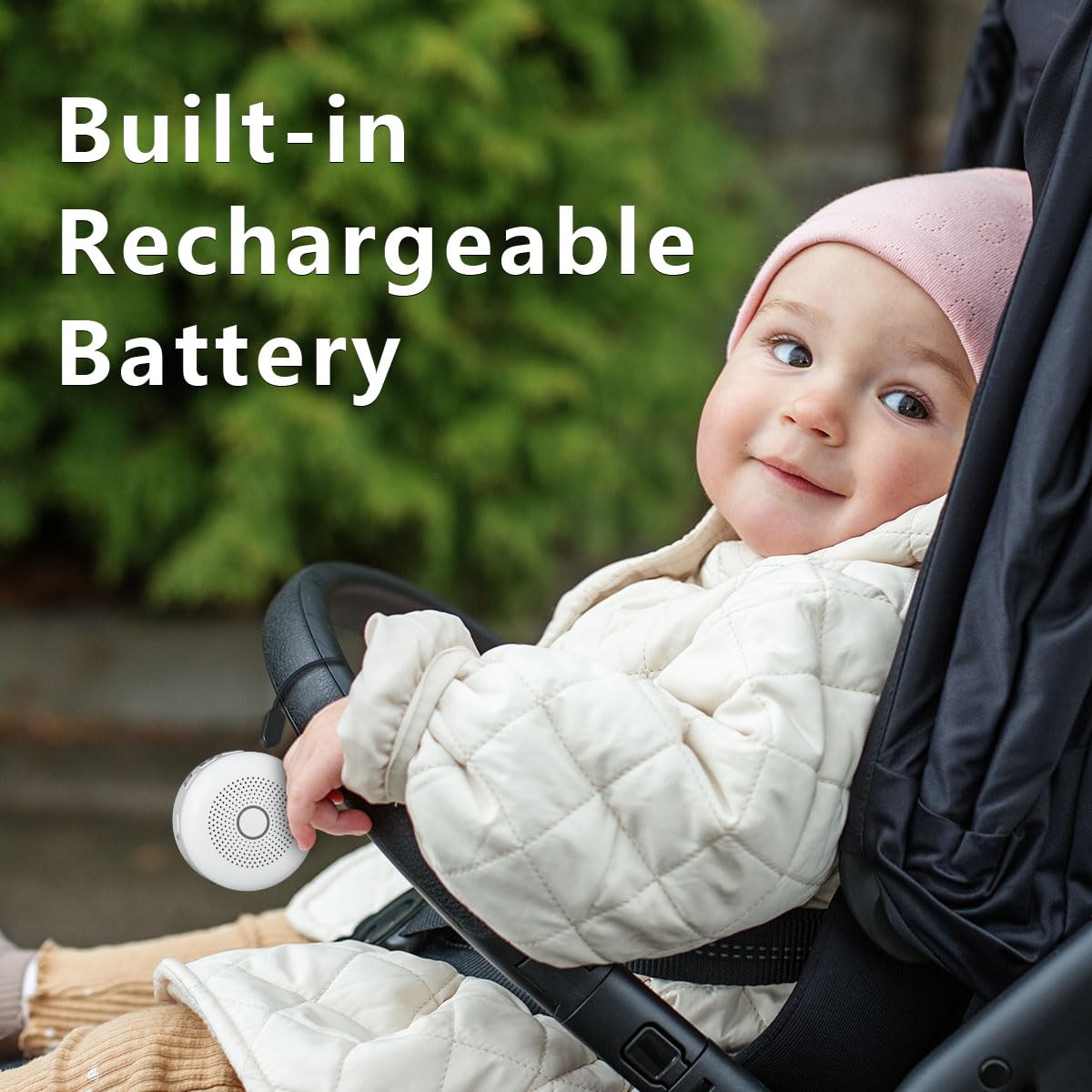 Sleepbox USB-C rechargeable battery icon highlighting long use between charges.