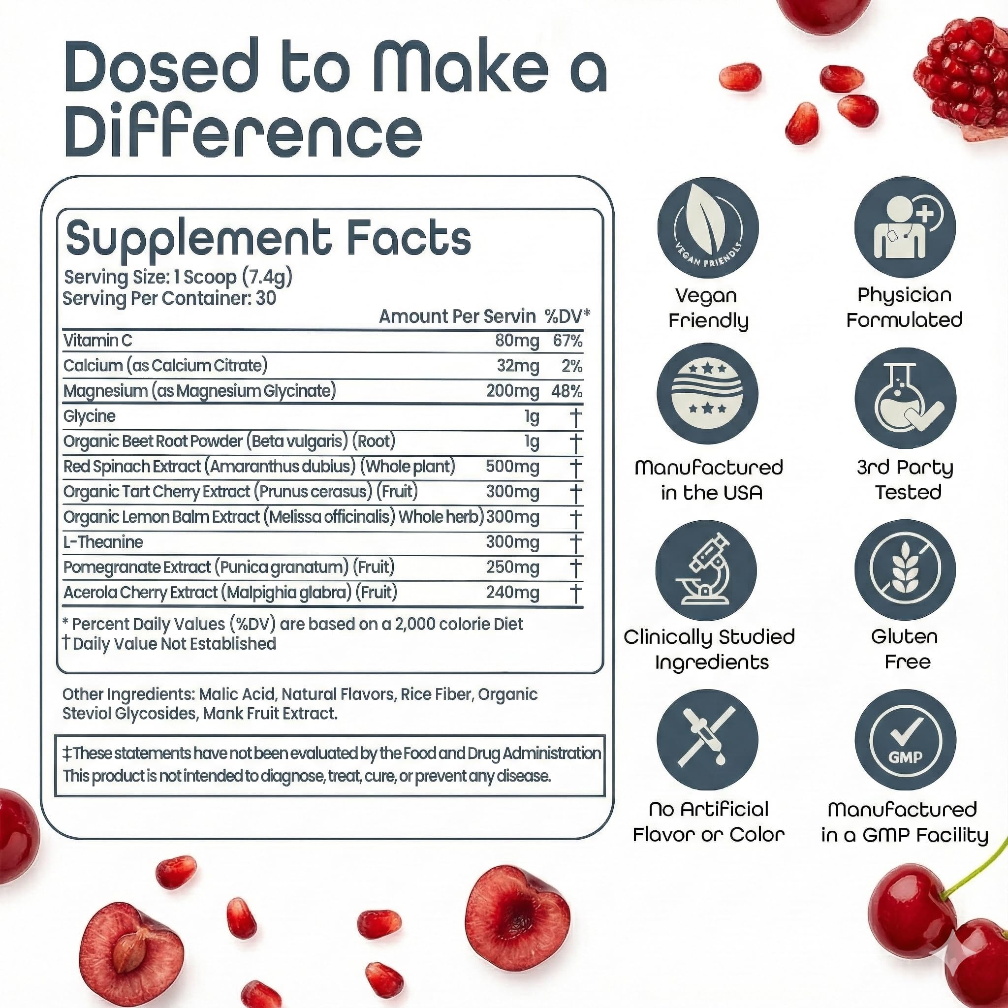 Sleep Habits Restore measuring scoop beside jar highlights easy, measured nightly usage.
