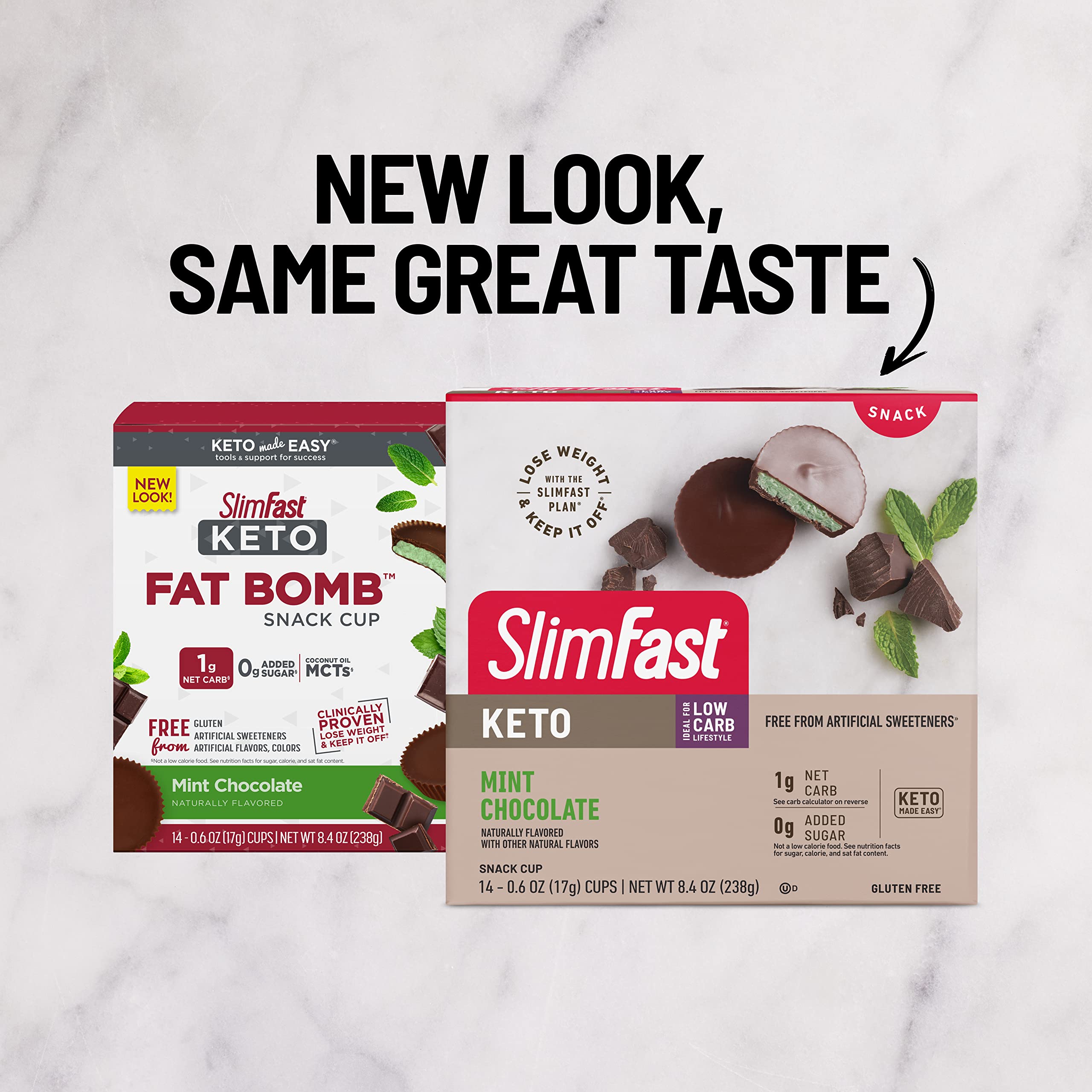 Cross-section view of mint filling and chocolate shell in SlimFast Fat Bomb Cup.
