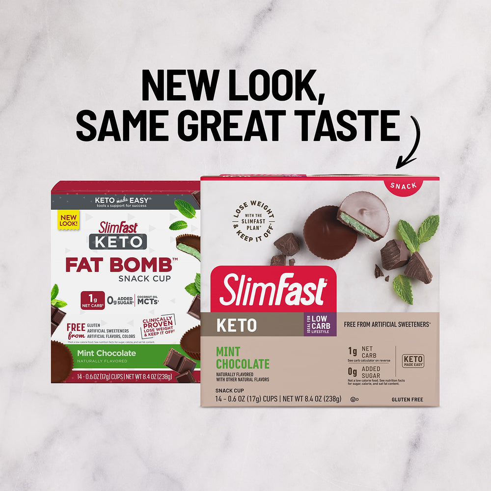 Cross-section view of mint filling and chocolate shell in SlimFast Fat Bomb Cup.