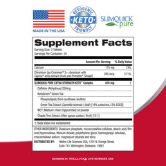Slimquick Pure 3x Extra Strength bottle back with ingredients for informed use.