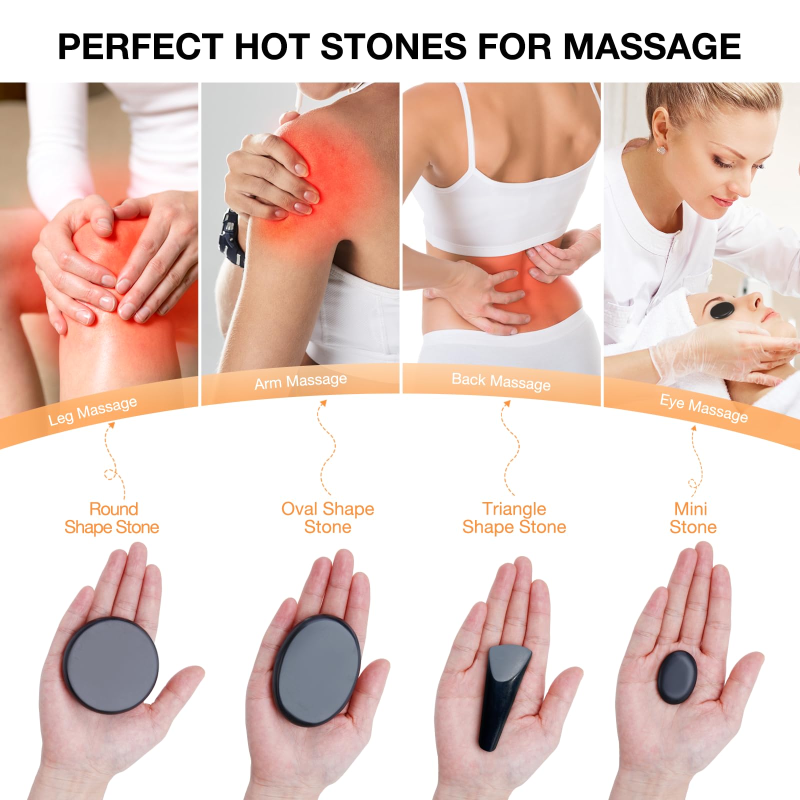 SLIMSTY triangle basalt hot stones 3x4cm for targeted muscle relief.