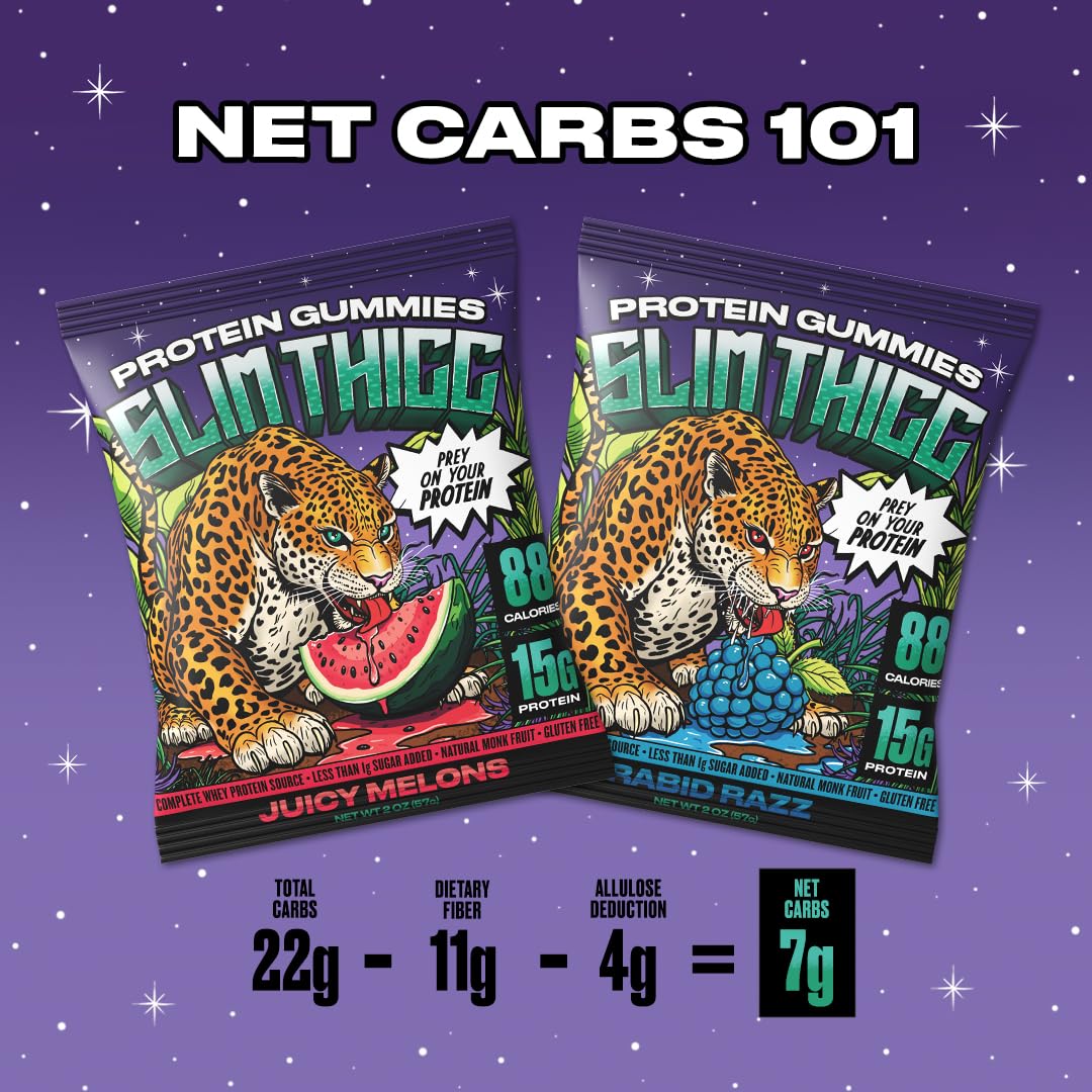 SlimThicc Rabid Razz gummy close-up emphasizes candy-like texture for cravings.