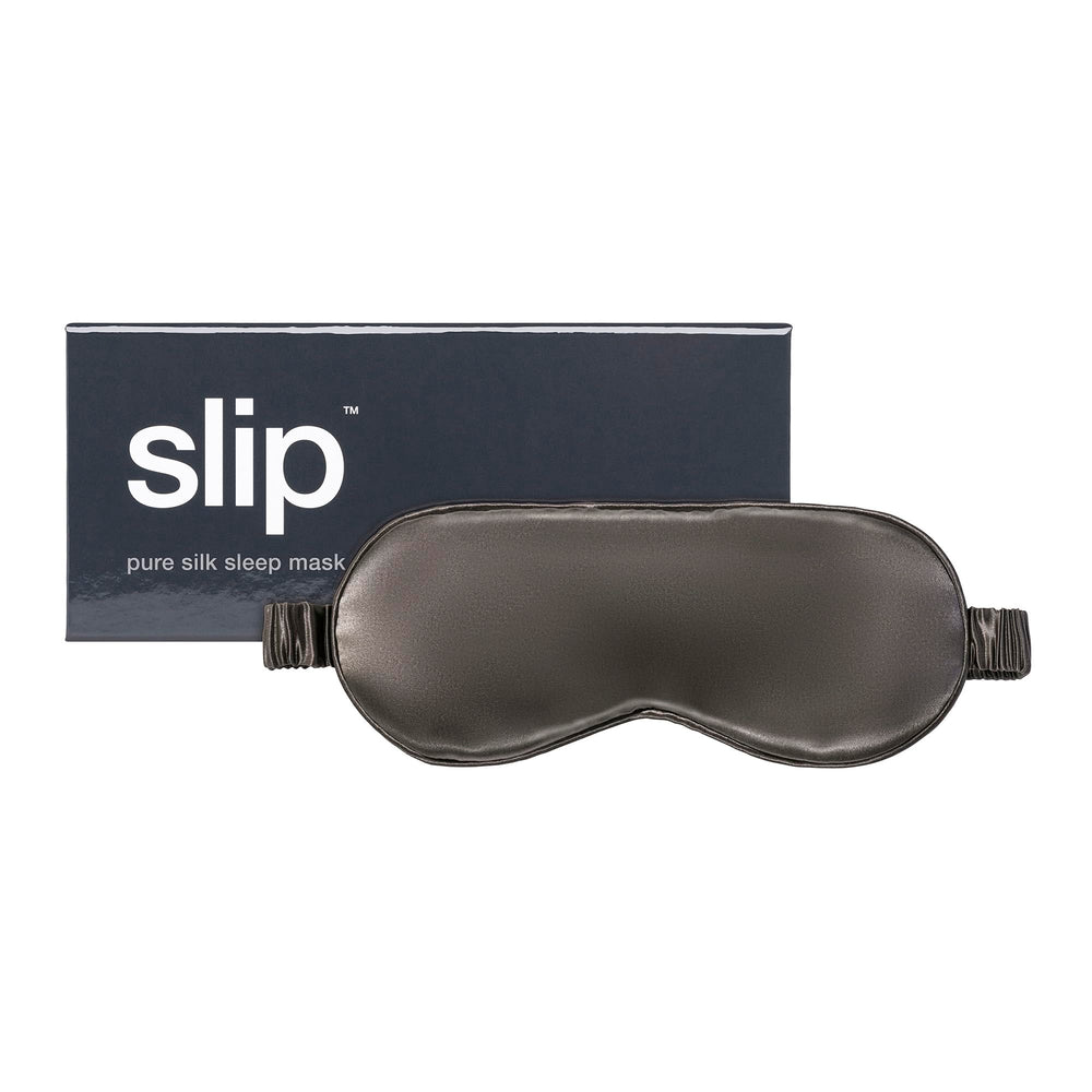SLIP Pure Silk Sleep Mask Charcoal in box, premium comfort for restful nights.