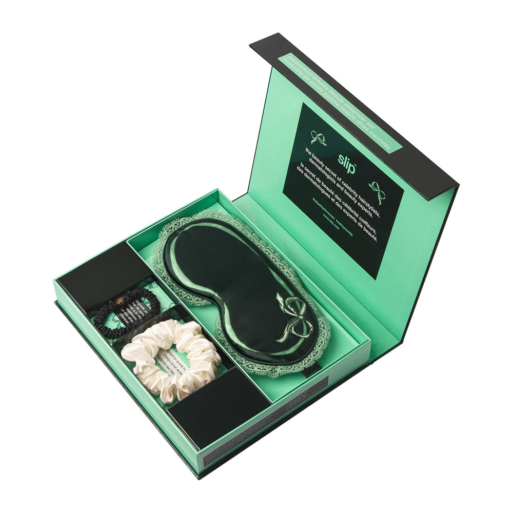 SLIP Peppermint Dreams contour sleep mask on face for cushioned comfort.