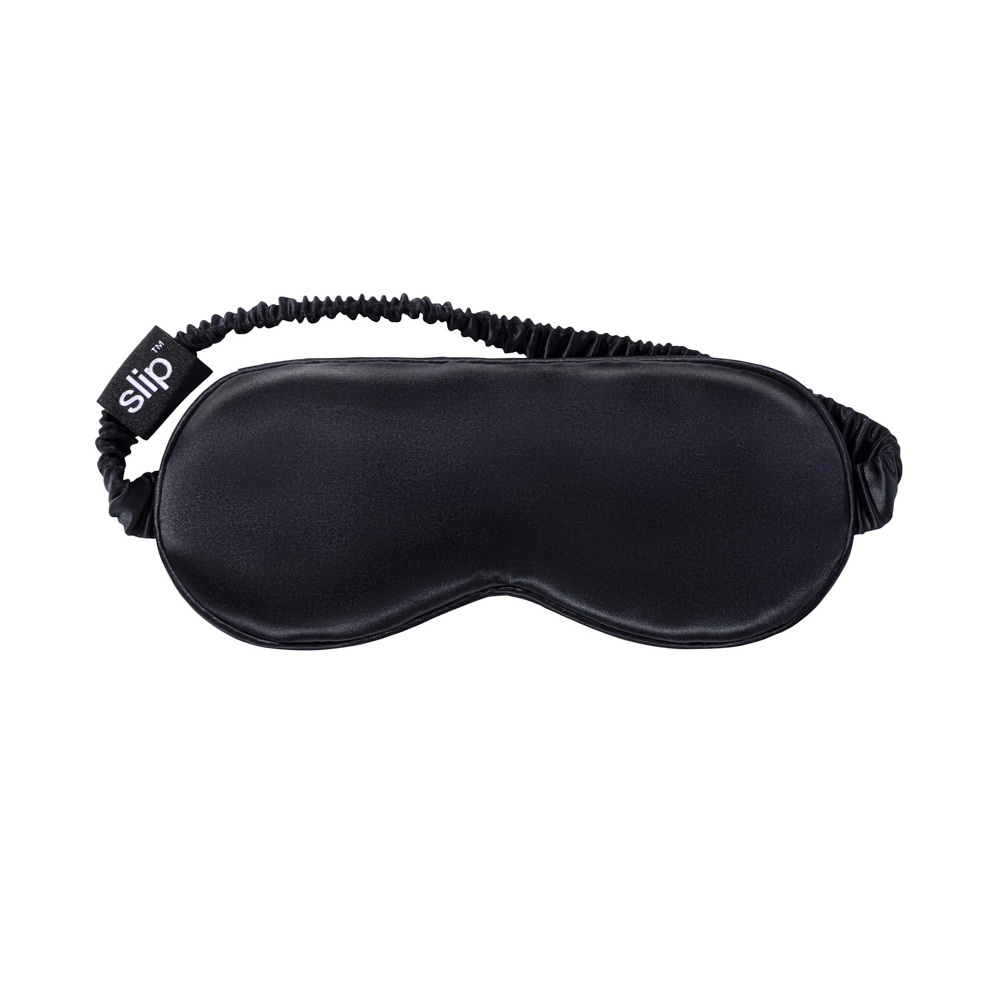 SLIP Pure Silk Sleep Mask in black, back view highlighting light-blocking design.