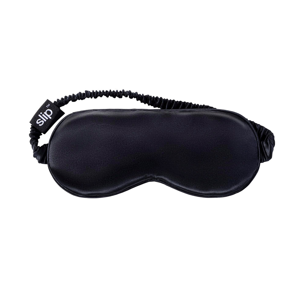 SLIP Pure Silk Sleep Mask in black, back view highlighting light-blocking design.