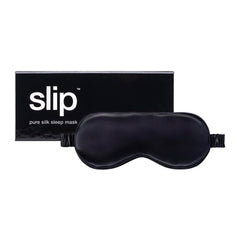 SLIP Pure Silk Sleep Mask in black, front view, blocks light for restful nights.
