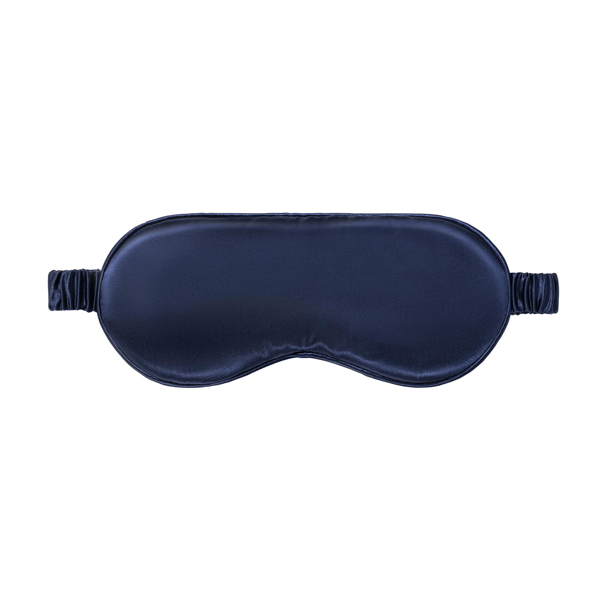 SLIP Pure Silk Sleep Mask Navy worn over eyes to block light for restful sleep.