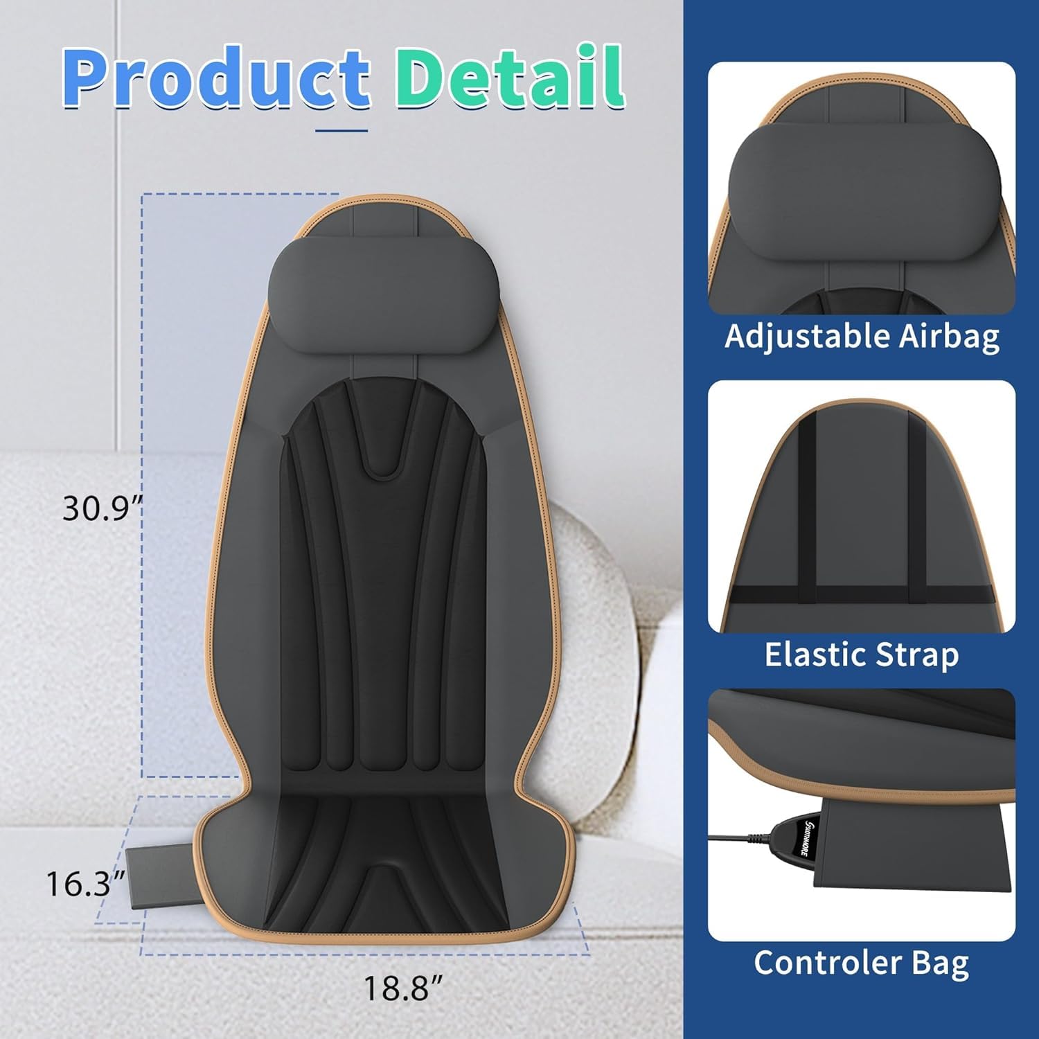 SLOTHMORE ergonomic strap keeps the cushion firmly in place on any chair