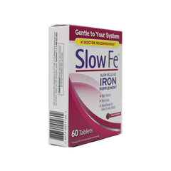 Close-up of Slow Fe high potency iron tablet showing its small size and gentle delivery.